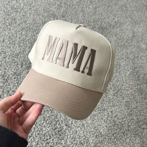 MAMA Embroidered Two-Tone Trucker Hat - Beige & Cream